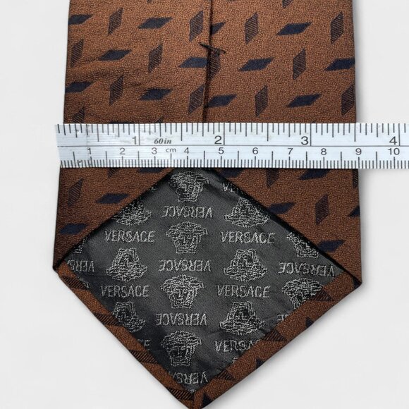 Gianni Versace Silk Tie Geometric Brown Office Business Formal Designer Italy - Picture 5 of 6